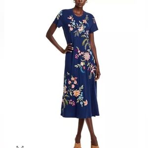 Johnny Was Floral Embroidered Navy Dress